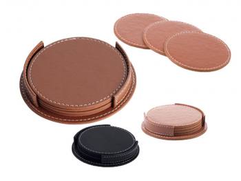 Set of 4 Faux Leather Coasters